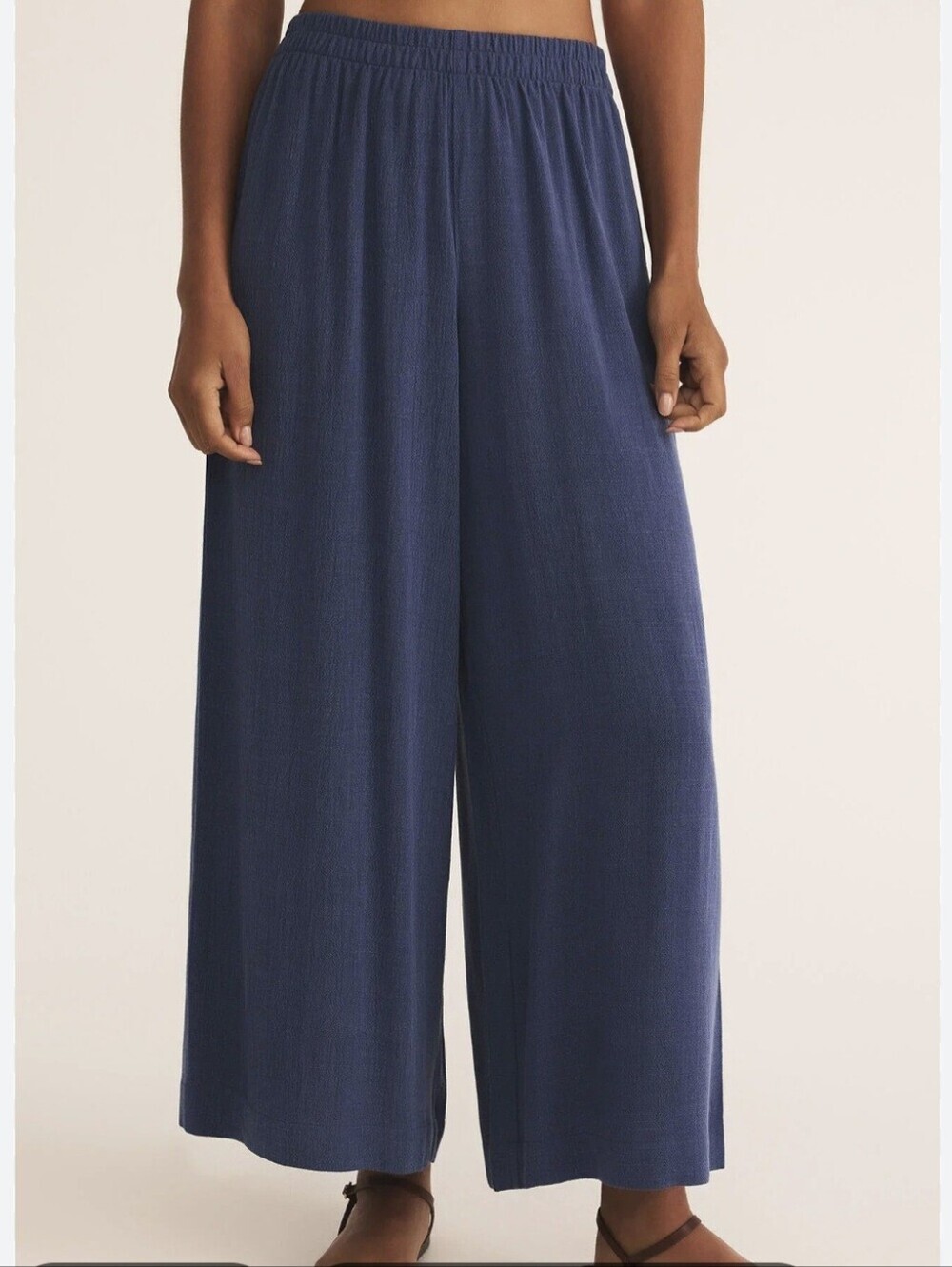Automet Blue Rayon Linen Blend Wide Leg Lounge Pants Large